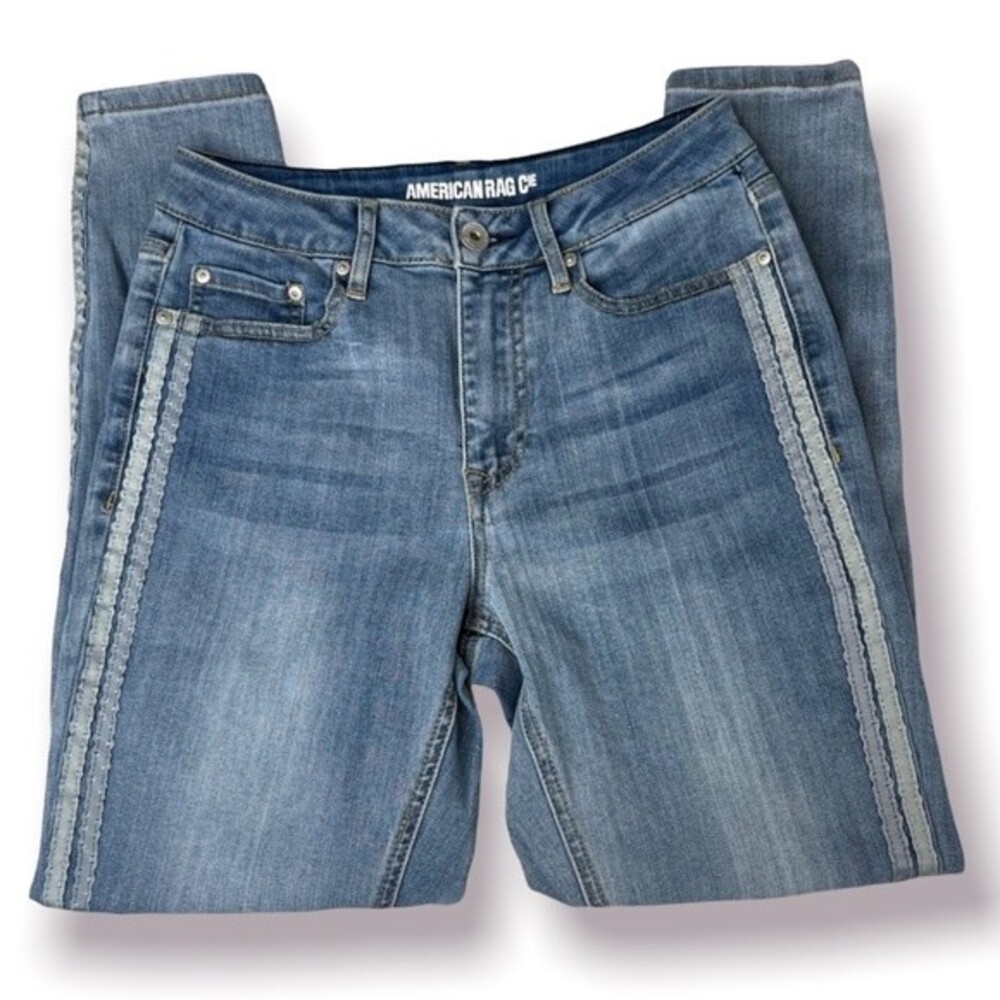 American Rag Cie Skinny Jeans Ribbon Racing Stripe Light Wash High Waist